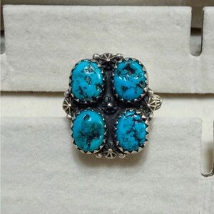 Authentic Kingman Turquoise & Sterling Silver Women's Adjustable Ring